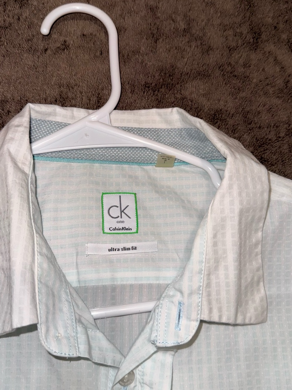 Calvin Klein White Button-Up Shirt with Light Blue Details